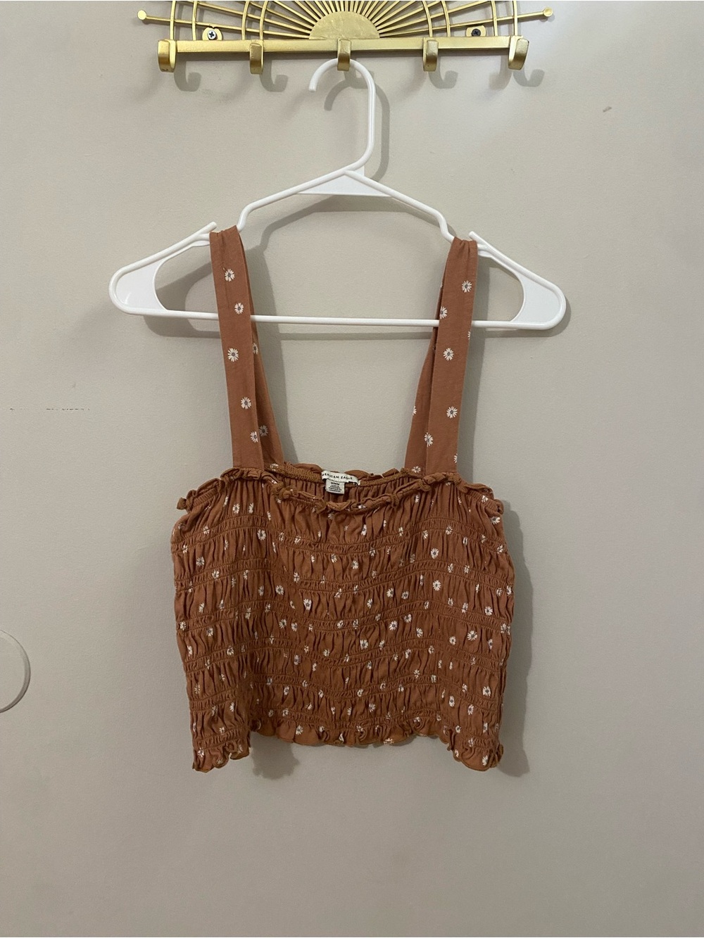 American Eagle Outfitters Rust Floral Smocked Crop Tank